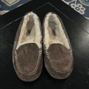 EUC UGG Brown Suede Slippers with Fur Lining